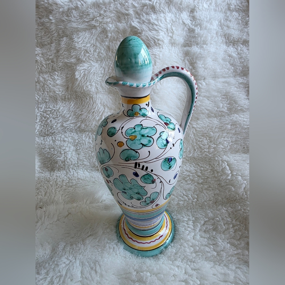 Artisan Ceramic Pitcher with Floral Motif